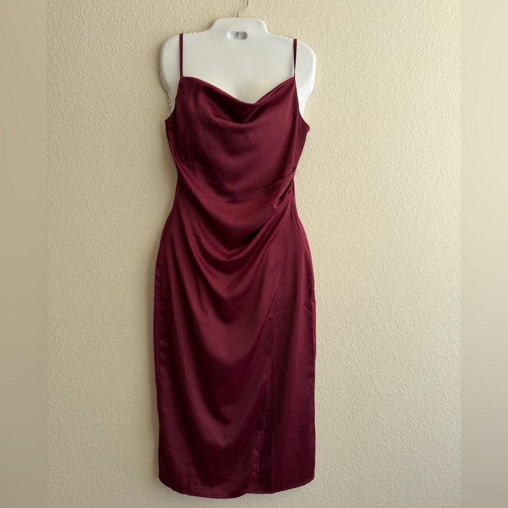 Molly Green Sabrina Midi Dress Wine Red Satin - Size Small